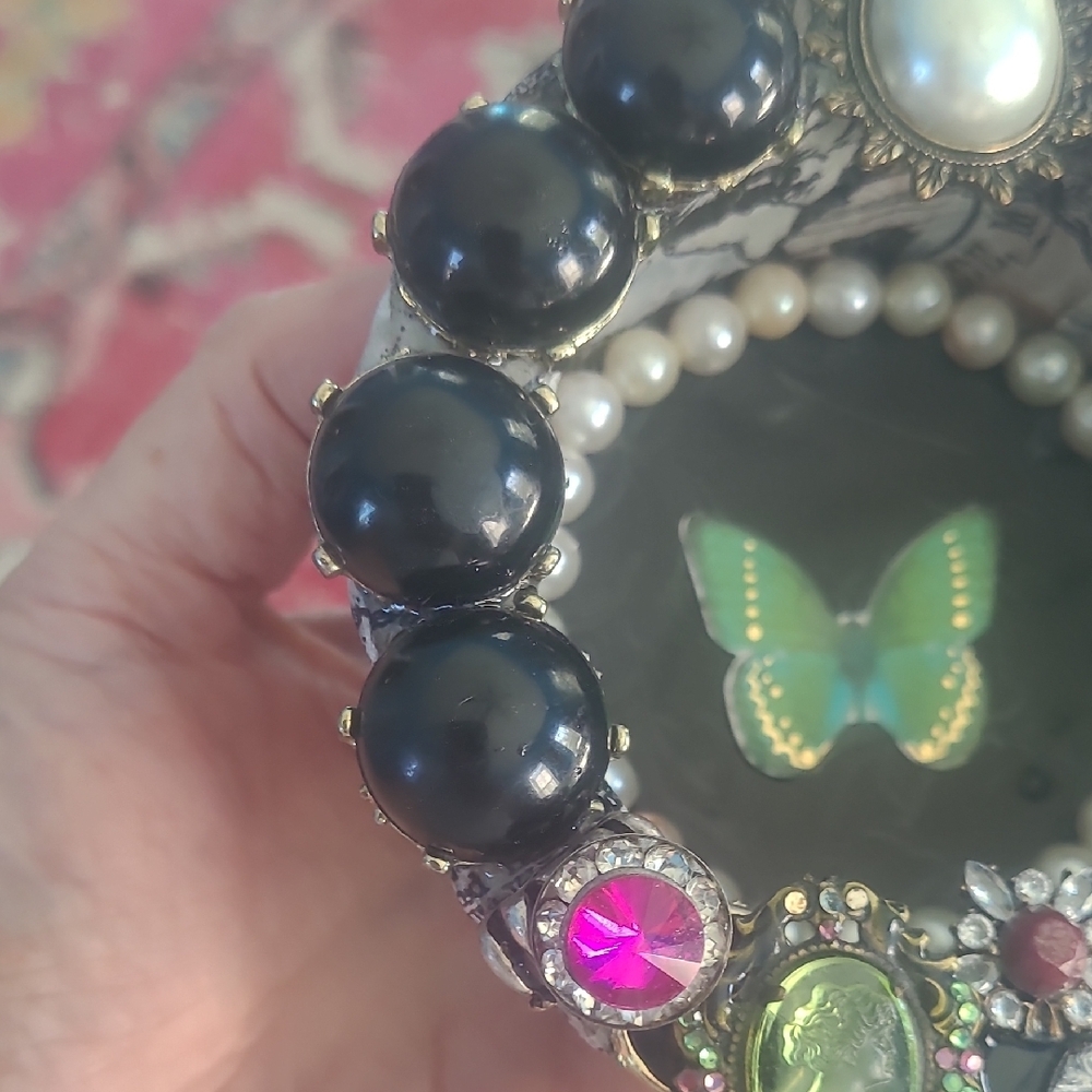 Hand Crafted Black and Green Jeweled Mixed Media Wall Accent - Picture 7 of 12